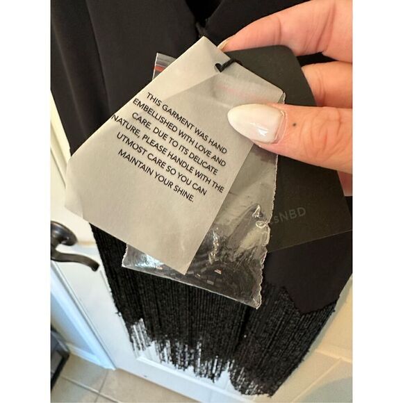 NWT NBD Revolve Annika Beaded Fringe Black Asymmetrical Mini Dress Size XXS - Picture 6 of 13